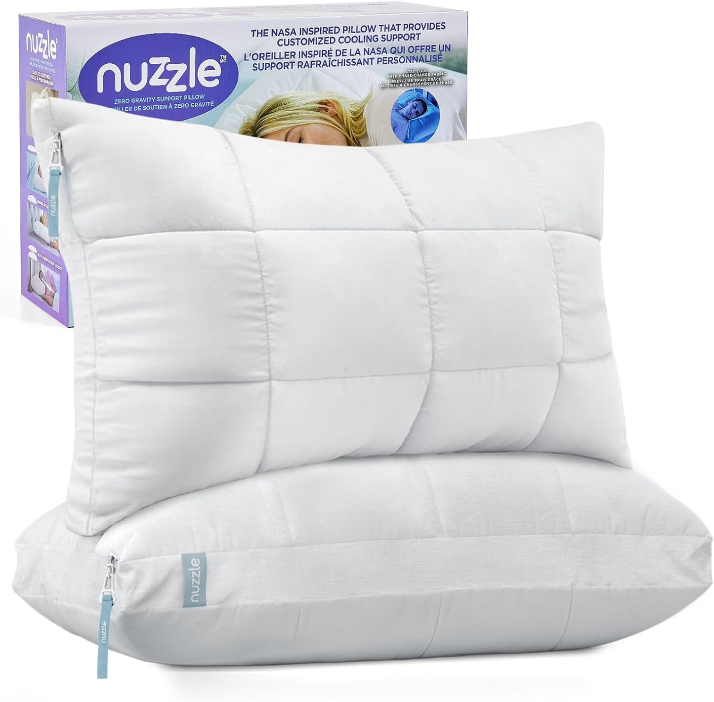 Nuzzle Cooling Adjustable Pillow for Side Sleepers,Queen Size Bed Pillow 4 Pack – Hotel Luxury Neck Support, Height Adjust Soft Sleeping Pillow for Back, Stomach or Side Sleepers-Home Gift