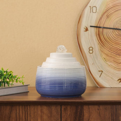 Indoor and Outdoor Fountain Water Feature Fall Ceramic Home Office Decoration mini Tabletop Desktop (Blue with Ball S093)