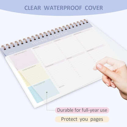 Weekly To Do List Notepad, 52 Sheets, Undated Weekly Planner, Letter Size | 8.5"x11", 100GSM, Thick Paper, Twin-Wire Spiral Bound, Tear Off Desk Pad, For Women & Man, Home School & Office Work