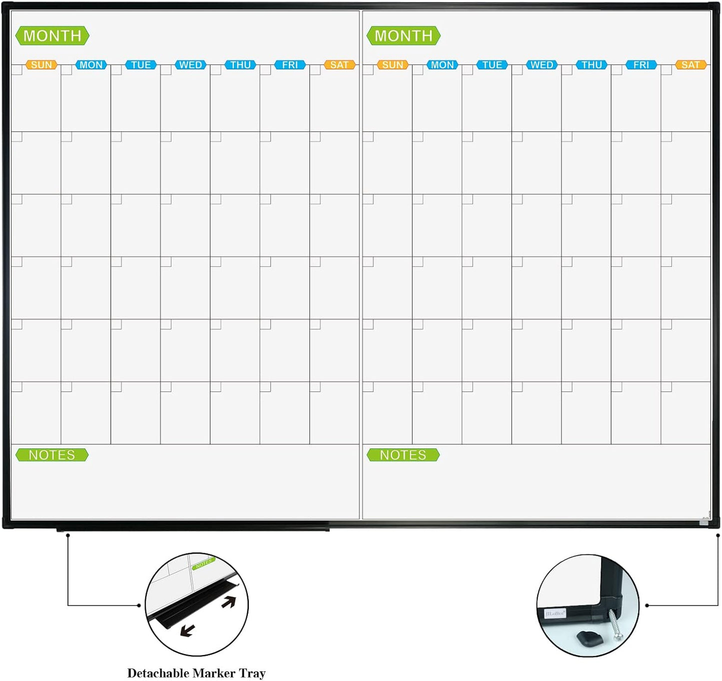 JILoffice Magnetic Dry Erase Calendar Whiteboard, 4 Month White Board Planner 36 X 24 Inch, Black Aluminum Frame Wall Mounted Board for Office Home and School