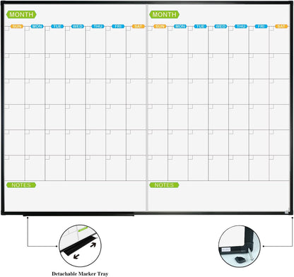 JILoffice Magnetic Dry Erase Calendar Whiteboard, 4 Month White Board Planner 36 X 24 Inch, Black Aluminum Frame Wall Mounted Board for Office Home and School