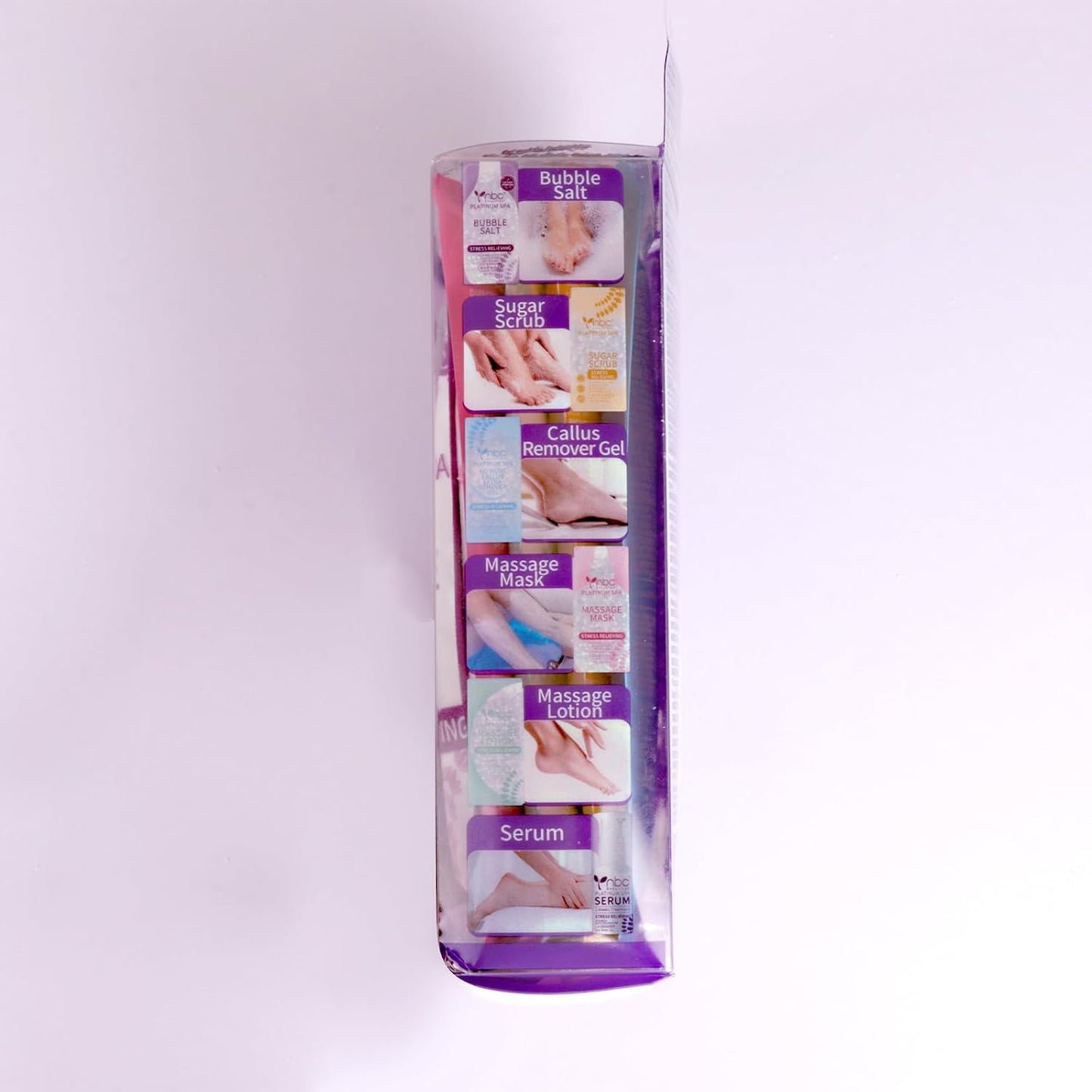 Pedicure Kit Foot Soak Set: Bubble Salt, Sugar Scrub, Massage Mask, Massage Lotion in a Box, 4 Step Foot Spa Kit for Dry Feet, Softens Calluses, Tired Feet（3 Set Lavender) - Colors B