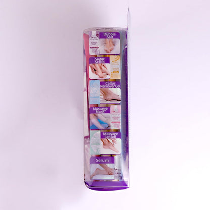 Pedicure Kit Foot Soak Set: Bubble Salt, Sugar Scrub, Massage Mask, Massage Lotion in a Box, 4 Step Foot Spa Kit for Dry Feet, Softens Calluses, Tired Feet（3 Set Lavender) - Colors B