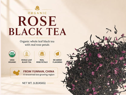 Organic Rose Black Whole Leaf Pyramid Tea Bags – USDA Organic, Plant-Based & Plastic-Free Tea Bags, Smooth Floral Black Tea, 60 Count by Tealise