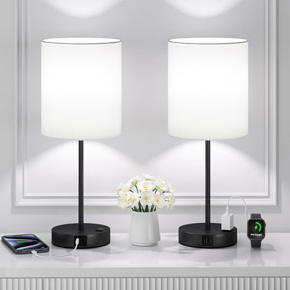 Blue Touch Lamps for Nightstand Set of 2 - Bedside Table Lamp for Bedroom with Dual USB Ports & AC Outlet, 3-Way Dimmable Lamps for Living Room Boys Room, Night Light with 5000K Daylight Bulbs
