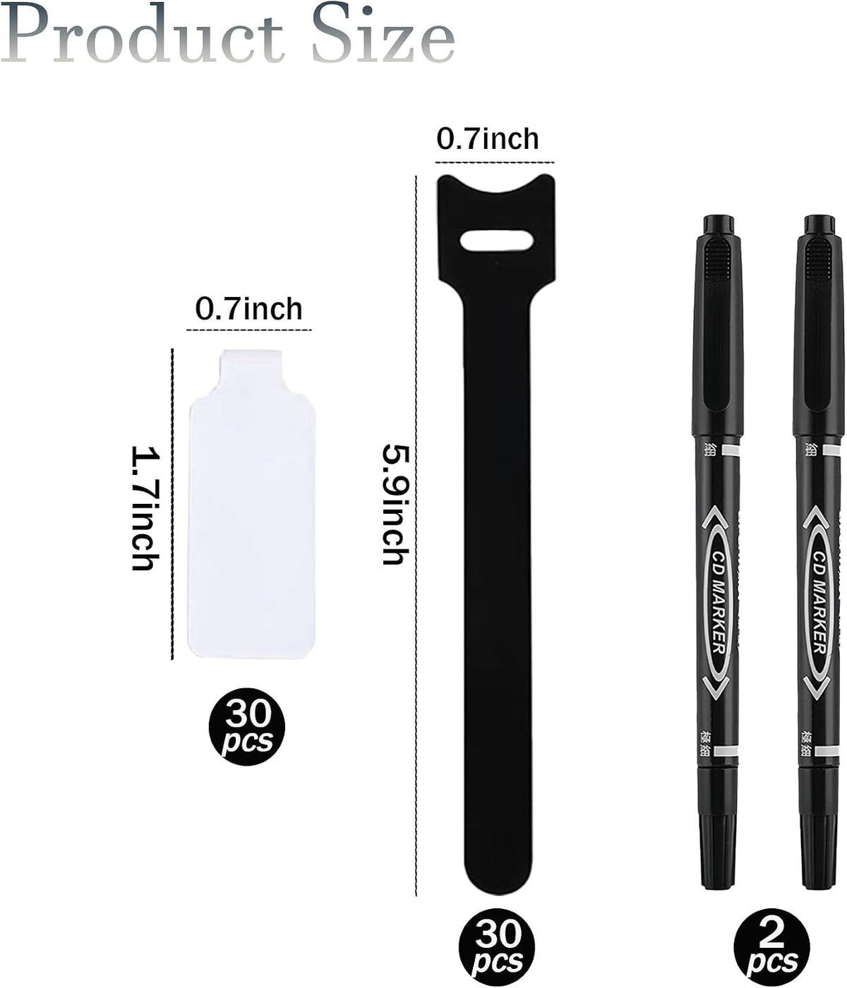 Cable Labels for Cords, 60 Pack Reusable Hook and Loop Ties, 2 Markers