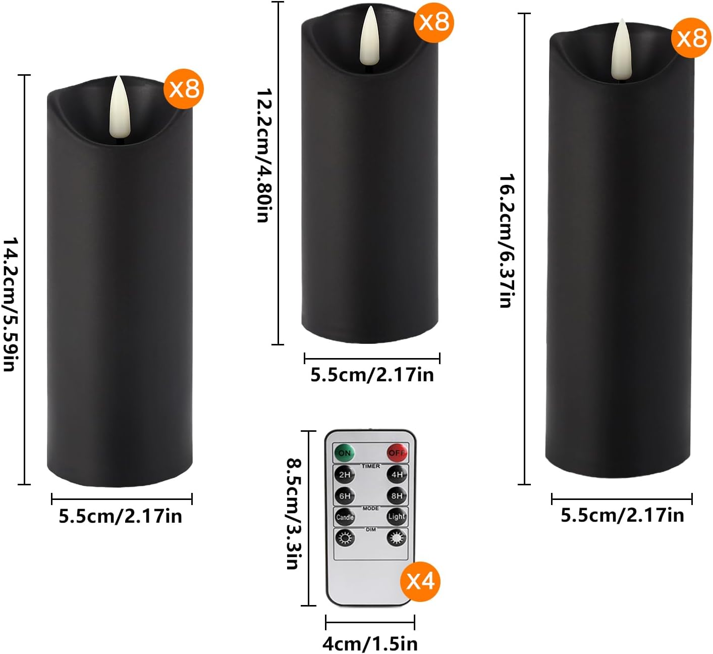 YOROXRG Set of 24 Waterproof Outdoor Flameless Candles, LED Candles with 4 Remote and Timer,(H 4" 5" 6" x D 2.2"),for Christmas,Halloween,Wedding,Festival
