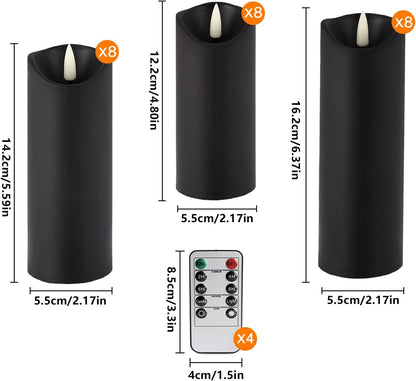 YOROXRG Set of 24 Waterproof Outdoor Flameless Candles, LED Candles with 4 Remote and Timer,(H 4" 5" 6" x D 2.2"),for Christmas,Halloween,Wedding,Festival