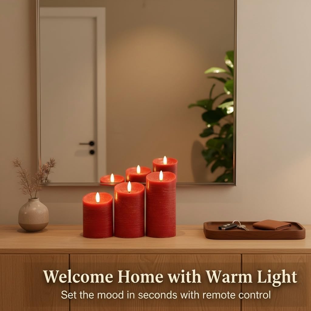 ANGELLOONG Flickering Flameless Candles, Realistic Battery Operated Candles with Remote and Timer, Set of 3 LED Candles for Fall Room Home Wedding Decor Centerpieces Table Party Christmas Decorations