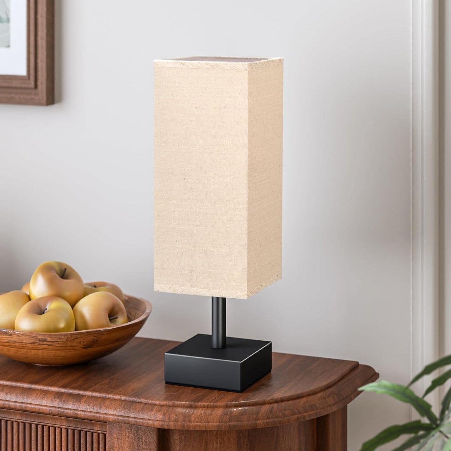 aooshine Small Table Lamp for Bedroom - Bedside Lamps for Nightstand, Minimalist Night Stand Light Lamp with Square Fabric Shade, Desk Reading Lamp for Kids Room Living Room Office Dorm