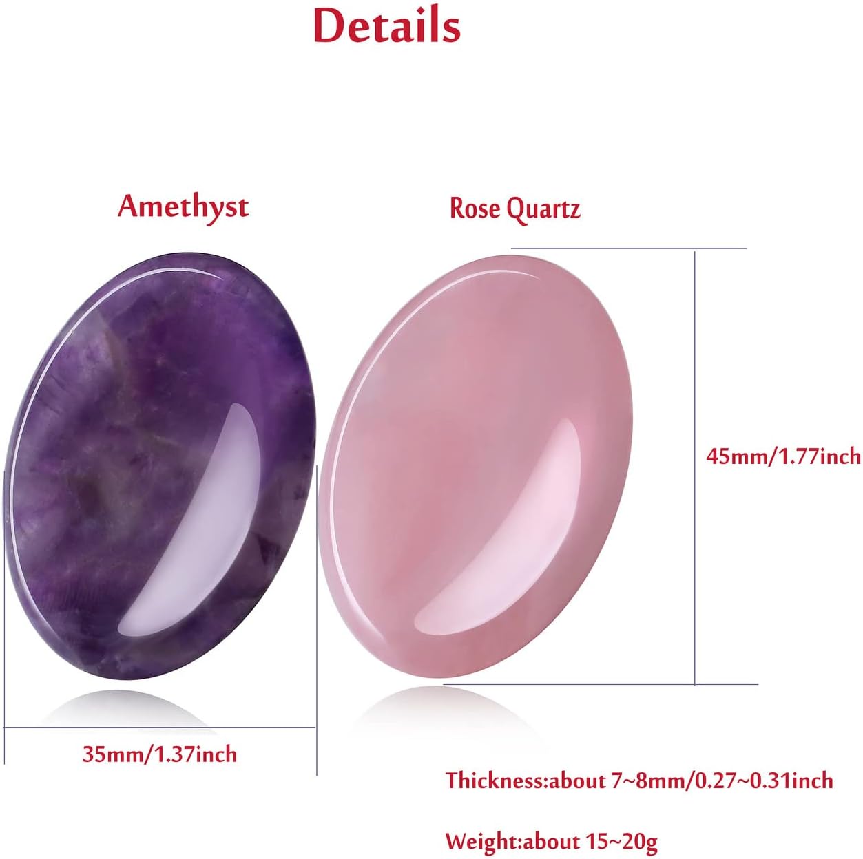 YATOJUZI Thumb Worry Stones for Anxiety Stress Relief Items Healing Crystals Natural Amethyst Rose Quartz Crystal Palm Pocket Stone Gemstones Meditation Reiki Spiritual Gifts for Women Men 2PCS