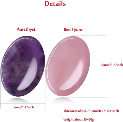 YATOJUZI Thumb Worry Stones for Anxiety Stress Relief Items Healing Crystals Natural Amethyst Rose Quartz Crystal Palm Pocket Stone Gemstones Meditation Reiki Spiritual Gifts for Women Men 2PCS