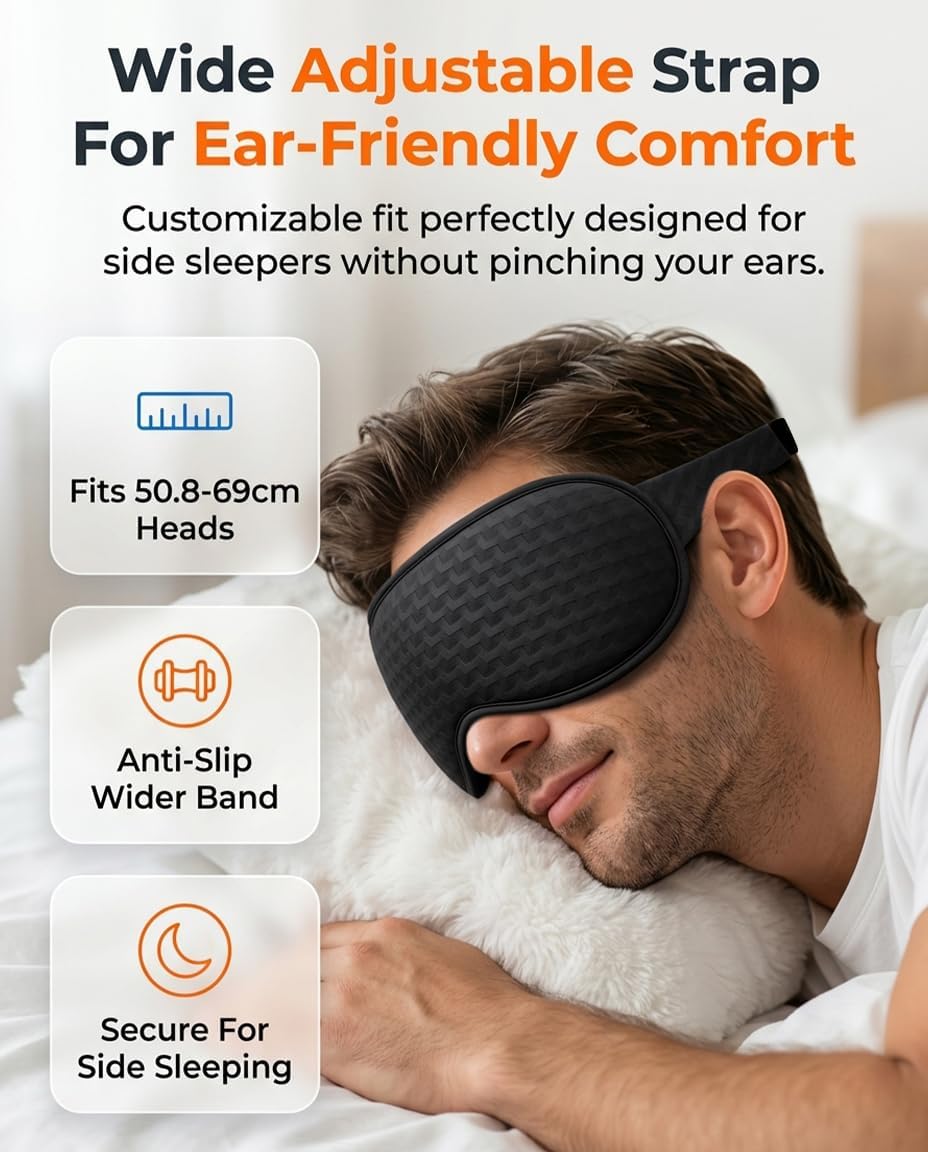 Blackout Weighted Eye Mask for Sleeping: 3D Contoured Gentle-Pressure Sleep Mask for Men & Women - Airplane Travel & Night Shift Essentials, Zero Eye Pressure, Breathable Blindfold, Black