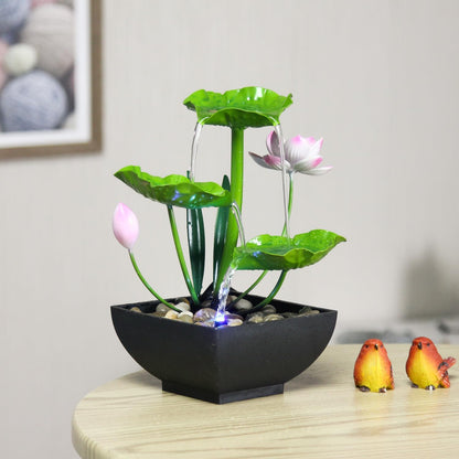 Water Fountain Indoor Waterfall Fountain 3-Tier Tabletop Fountain Lotus Desk Relaxation Home Decor Including Lots of Rocks and Soothing Sound Machine (Green 1)