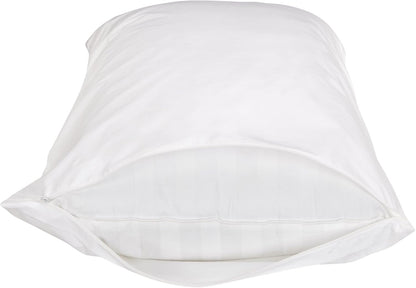 Amazon Basics Standard Breathable 100% Cotton Hypoallergenic Pillow Protector with Zipper, Machine Washable, White, 27 x 21 Inches, Pillows Not Included
