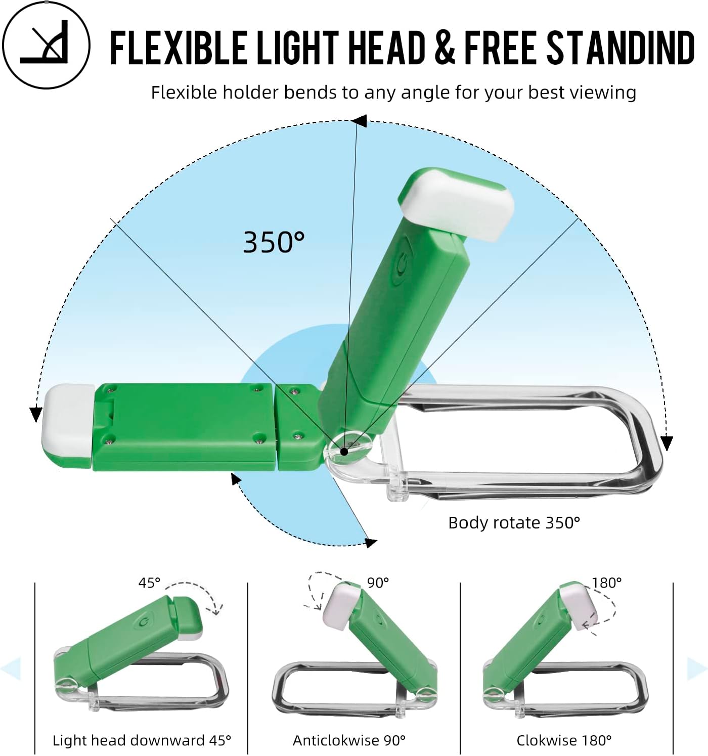 EGWASER Book Reading Light, Portable USB Rechargeable LED Clip on Book Lights for Reading in Bed, 3 Brightness Adjustable Dimmable Bookmark Light for Eye-Protection, Reading Lamp (White)