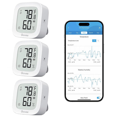 Govee WiFi Thermometer Hygrometer H5103, Indoor Bluetooth Temperature Humidity Sensor with Electronic Ink Display, App Notification Alert, Free Data Storage Export, Digital Remote Monitor for Bedroom
