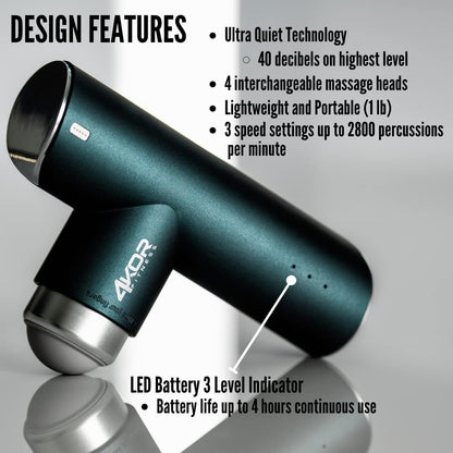 4KOR Fitness Mini Percussion Massage Gun, Rechargeable Handheld Stimulation, Deep Tissue Vibration Massager, Ultra Quiet