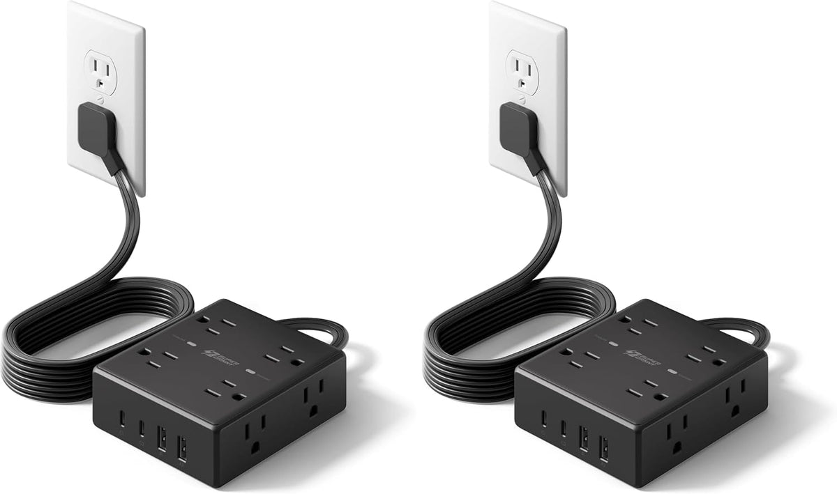 SUPERDANNY Extension Cord,Flat Plug Surge Protector Power Strip,10Ft