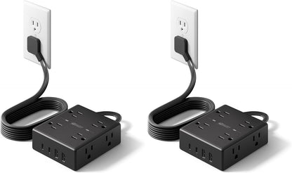 SUPERDANNY Extension Cord,Flat Plug Surge Protector Power Strip,10Ft