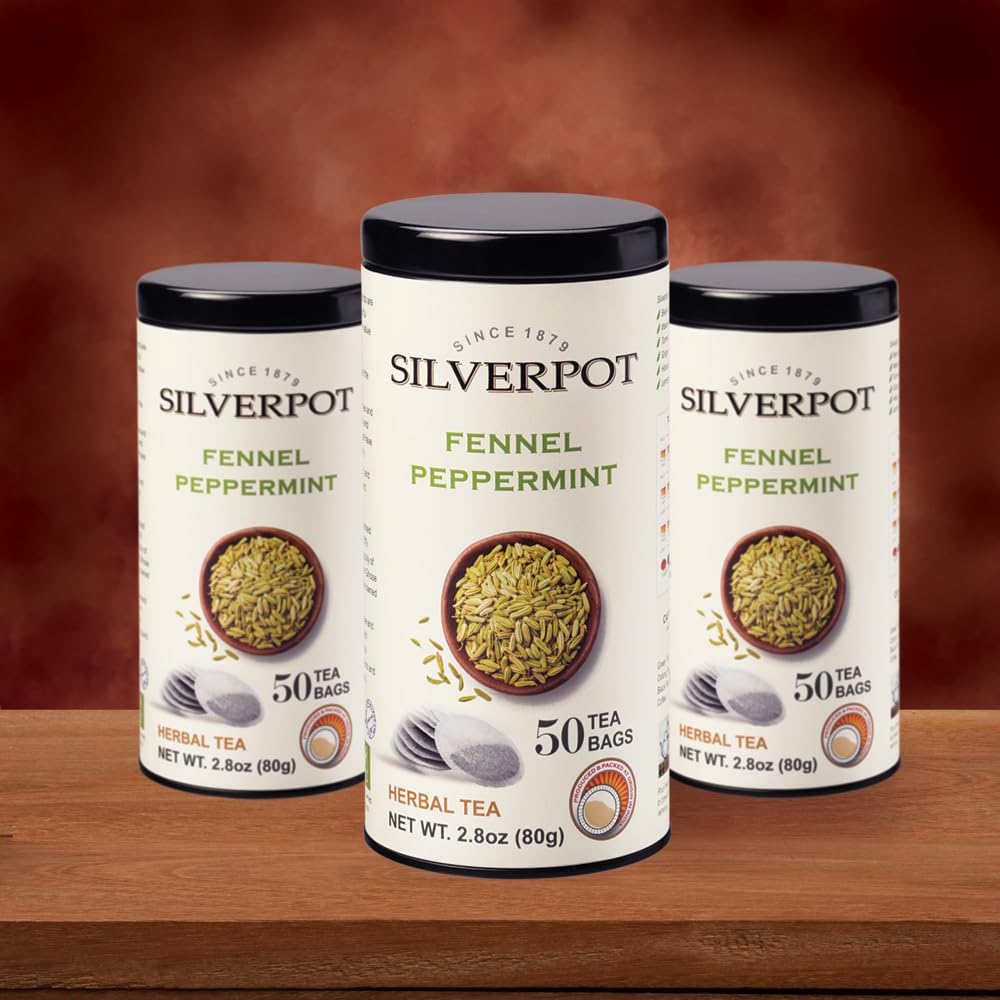 Silverpot Fennel & Peppermint Tea Bags, 50 Count, Fennel Seed Tea, Herbal Mint Tea, Peppermint, Hot or Iced, Caffeine Free, 100% Natural