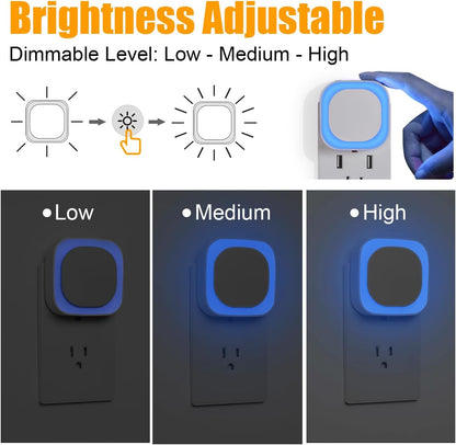 YUNLEX 2 Pack Amber Night Light, Dusk to Dawn Sensor, Warm Glare-Free Reflected Glow, 3-Level Dimmer, Auto On/Off, Plug-in LED Nightlight for Bedroom, Kids, Bathroom, Sleep, Baby Nursery, Toddler