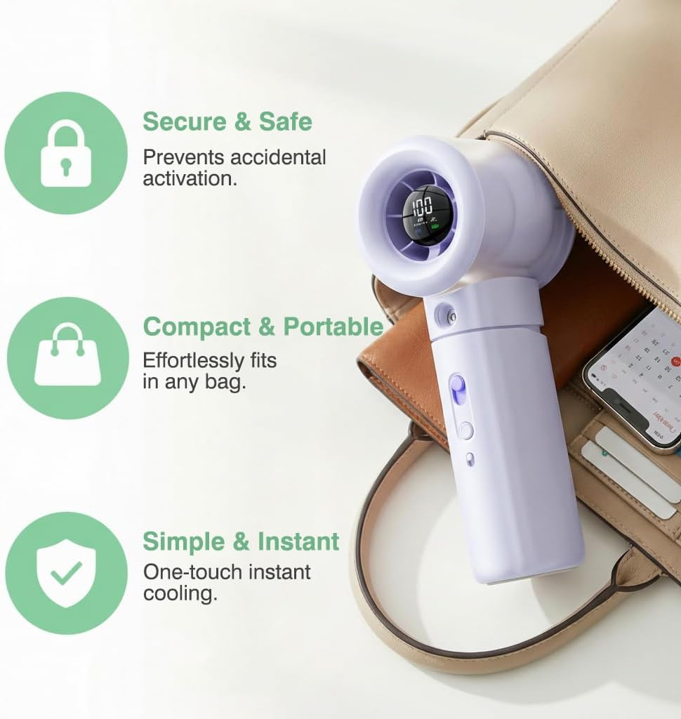 Handheld Turbo Misting Fan with LED Display & Safety Lock