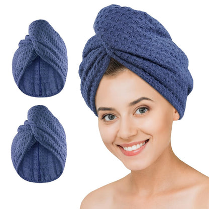 Dolwis Microfiber Hair Drying Towel - 2Packs Waffle Long Hair Head Turban Wraps Terry Cloth Fast Absorbent Dry Anti Frizz Twist Plopping Curly Shower Turban for Women Wet Hair (Green)