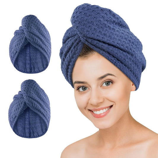 Dolwis Microfiber Hair Drying Towel - 2Packs Waffle Long Hair Head Turban Wraps Terry Cloth Fast Absorbent Dry Anti Frizz Twist Plopping Curly Shower Turban for Women Wet Hair (Green)