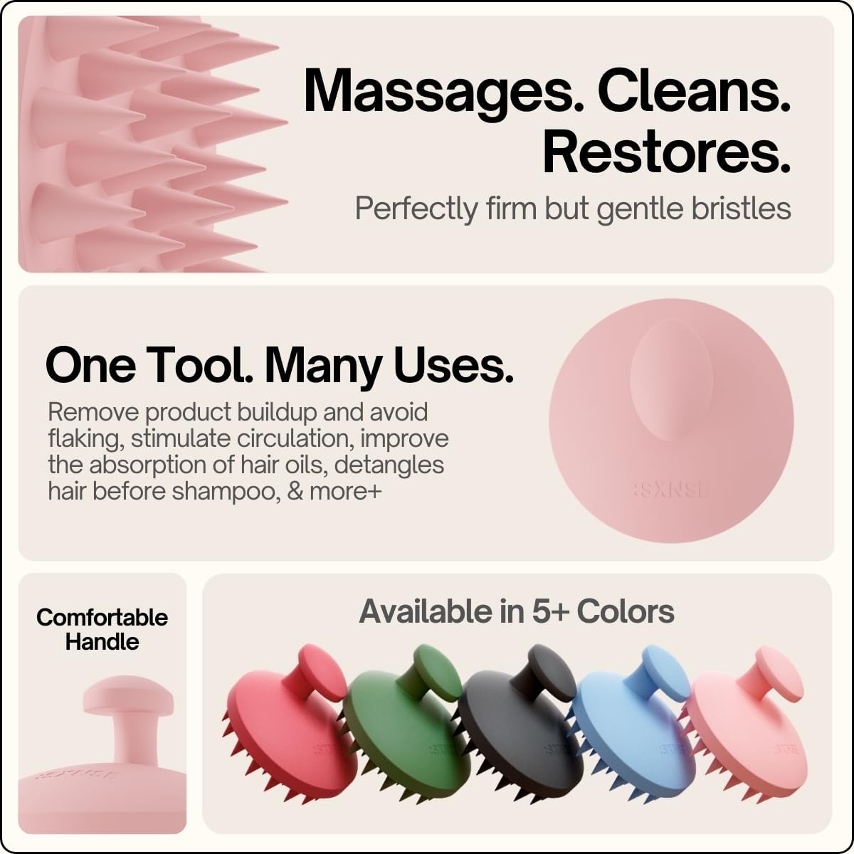 SXNSE - Revive Silicone Scalp Massager, Arctic - Manual Hair & Scalp Scrubber for Dandruff, Buildup, Itch, & Hair Growth - Soft Exfoliating Silicone Bristles for Wet & Dry Hair, Flake-Free Finish