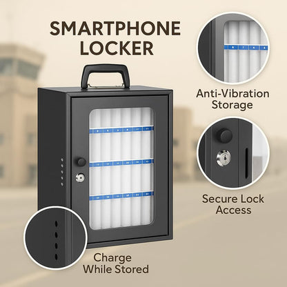 Barska 36 Cell Phone Lock Box Portable & Wall Mountable Storage Cabinet with Key Lock, Foam Slots & Charging Ports for Classrooms & Offices