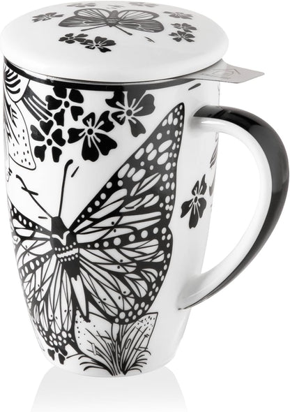 Sweejar Porcelain Tea Infuser Mug with Lid, 16 oz Teacup with Strainers for Loose Leaf Tea, Microwave and Dishwasher Safe Coffee Mug(Purple)