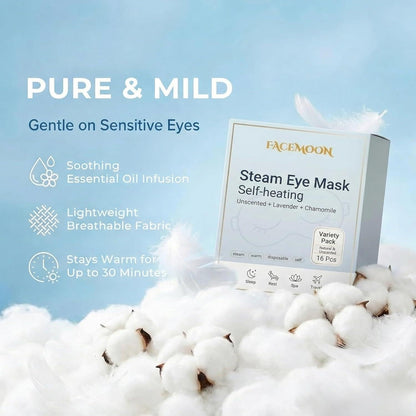 FACEMOON 30 Pack Self-Heating Steam Eye Masks for Dry Eyes: Moist Heat Warm Compress for Stye Fast Relief & Digital Eye Strain, Disposable Heated Eye Mask, No Microwave Needed, Unscented Travel Ready