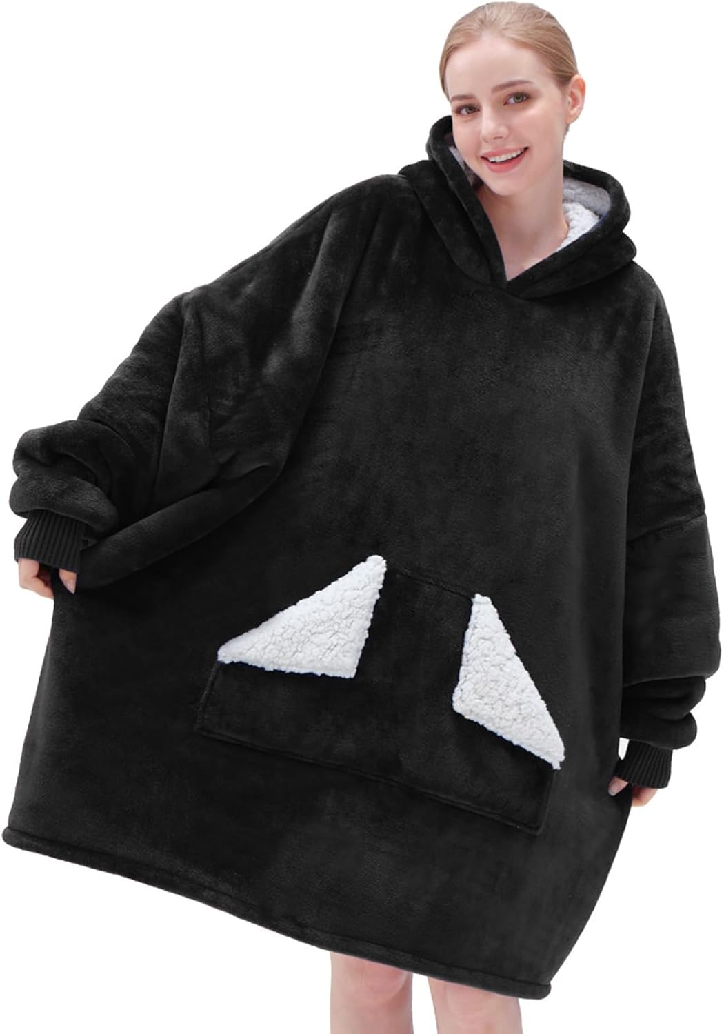 Touchat Wearable Blanket Hoodie, Oversized Sherpa Blanket Sweatshirt with Hood Pocket and Sleeves, Super Soft Warm Plush Hooded Blanket for Adult Women Men, One Size Fits All (Pink)