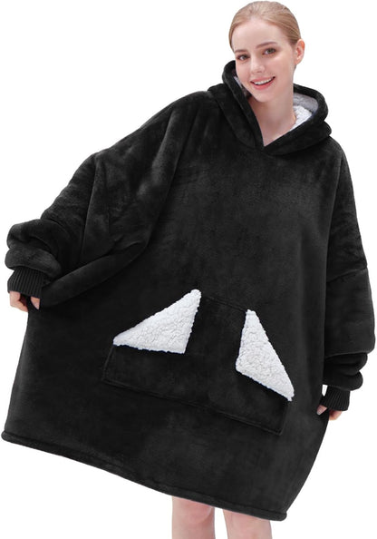 Touchat Wearable Blanket Hoodie, Oversized Sherpa Blanket Sweatshirt with Hood Pocket and Sleeves, Super Soft Warm Plush Hooded Blanket for Adult Women Men, One Size Fits All (Pink)