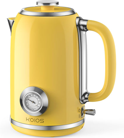 Electric Kettle 1.8L with Temperature Gauge, 1500W Fast Boiling Electric Tea Kettle, 100% Stainless Steel Retro-Style Hot Water Kettle Electric - Glowing LED Light, Auto Shut-Off & Boil-Dry Protection