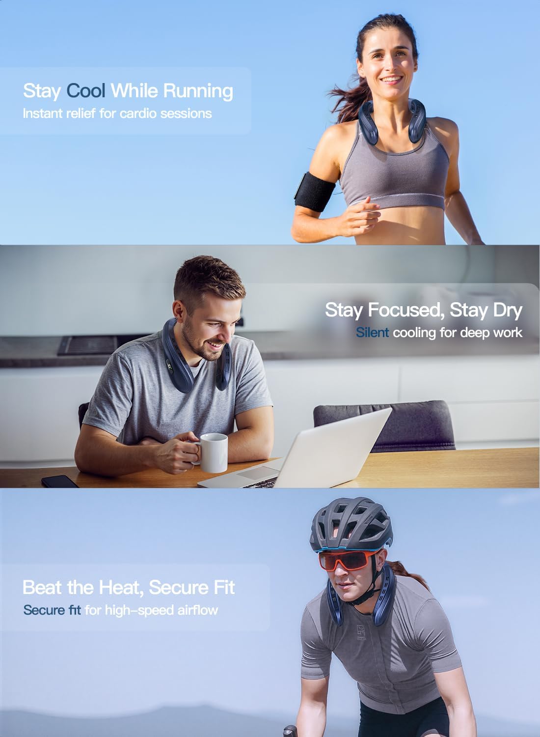 Neck Air Conditioner Portable, Neck Fan with Large Cooling Plate | NTC Control,Upward Downward Back Airflow, 6000mAh Bladeless Wearable Fan for Outdoor, Travel, Office, Golf (Blue)