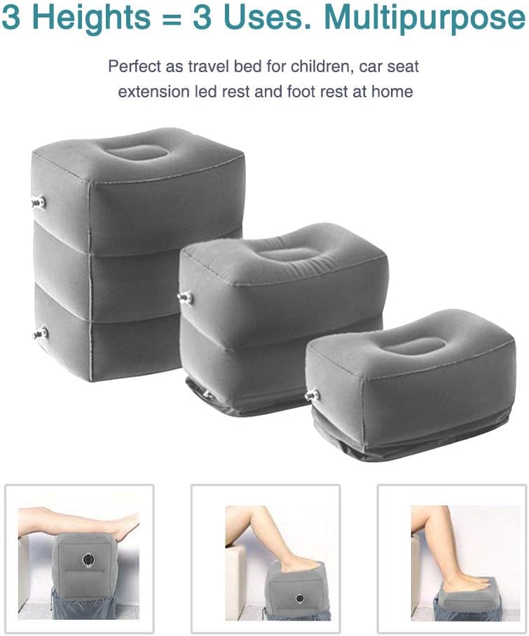 ZIQIAN Inflatable Travel Foot Rest Pillow, Adjustable 3-Layer Height