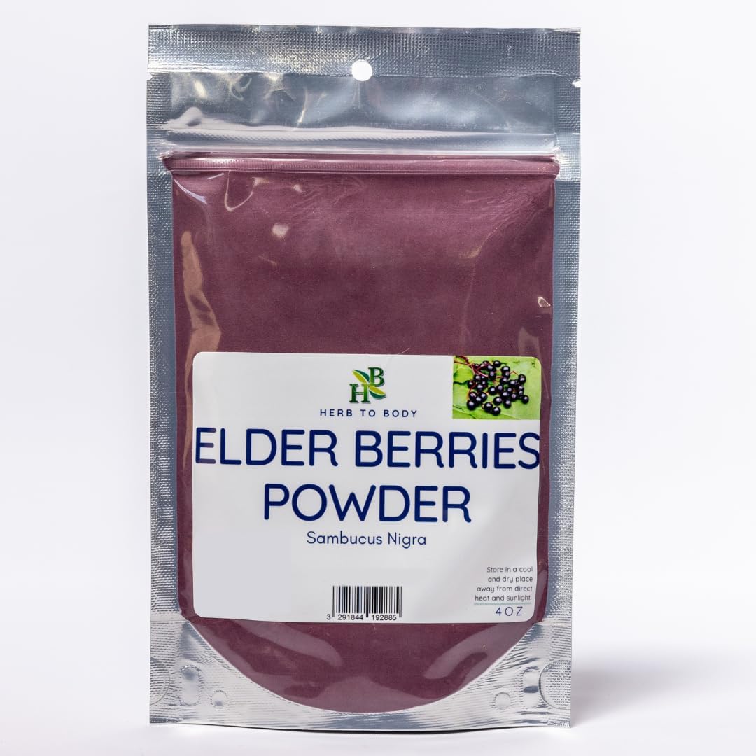 Herb To Body Elderberry Powder - Sambucus Nigra, Dried Elderberry Fruit Powder, Finely Ground for Elderberry Juice, Tea, Beverages, Smoothies & Culinary Use - Resealable Pouch (4 oz)