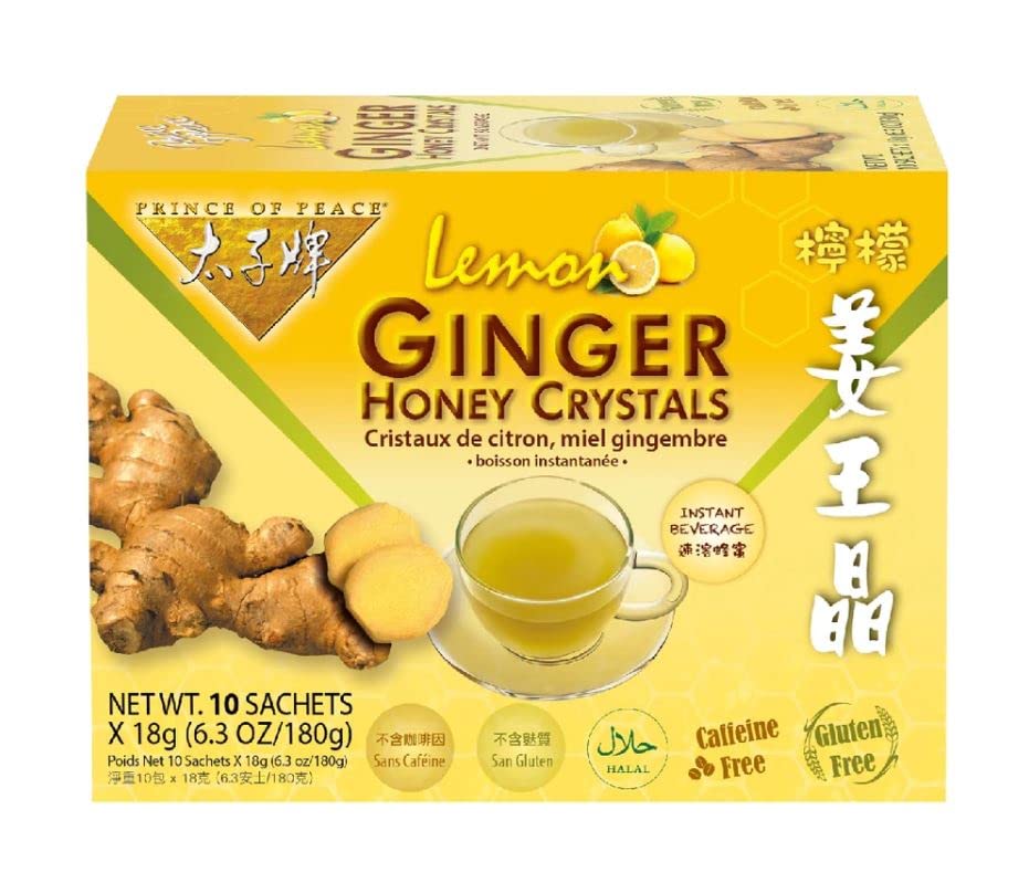 Prince of Peace Instant Natural Lemon Ginger Honey Crystals, 2 Pack of 10 Sachets – Instant Hot or Cold Beverage Relief and Soothes Throat – Easy to Brew Ginger and Honey Crystals