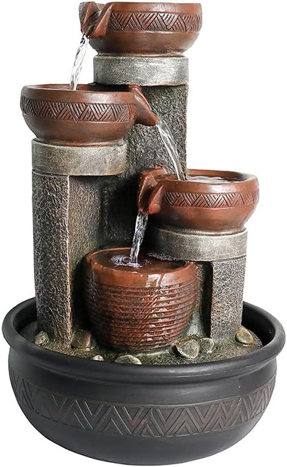 15.7''H Tabletop Water Fountain with LED Lights - Peaceful and Relaxing Water Sound - Small Desktop Waterfall Fountain for Home and Office Decoration