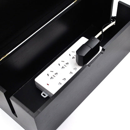 15 Inch Bamboo Large Cable Management Box, Black Cord Organizer