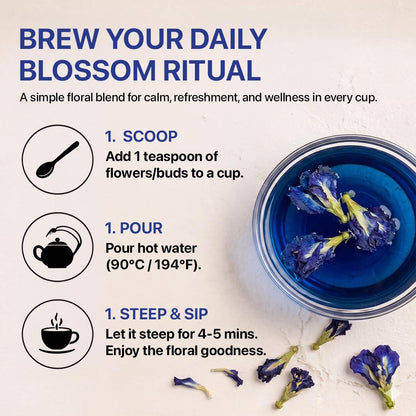 BLUE TEA - Flower Tea Combo - 5.64 Oz (Pack of 5) | Butterfly Pea, Rose, Hibiscus, Chamomile, Lavender | VARIETY PACK | Caffeine Free - Non-Bitter - Herbal Tea - Flower Based | Pet Jar Pack
