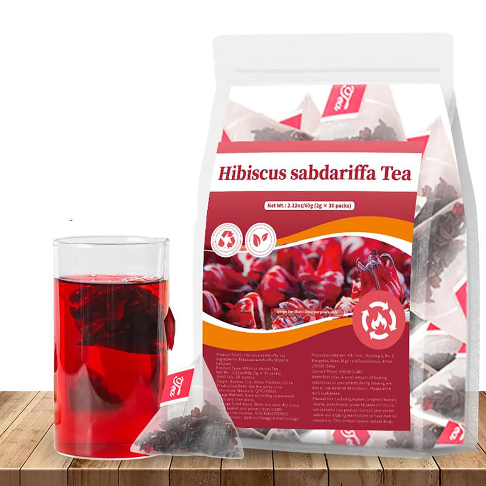 Kuting Premium Hibiscus Tea Bags, 100% Natural Herbal Mint Tea, Sugar Free, Gluten Free, Soy Free, Non-GMO, 30 Count Round Eco-Conscious Teabags (Hibiscus Tea)