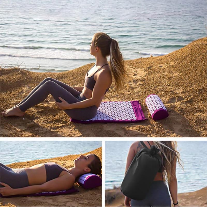 Organic Cotton Extra Long Acupressure Mat and Pillow Set – 50” Thicken Full Body Acupressure Massage Mattress with ABS Pressure Point Spikes for Back & Neck Pain Relief, Sciatica