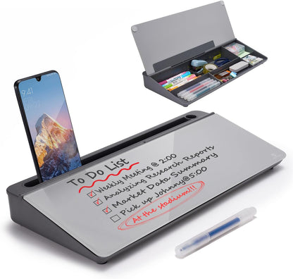 TSJ OFFICE Whiteboard Weekly Dry-Erase-Board - Desktop White Board Calendar Desk Organizers with Accessories Computer Keyboard Stand with Drawer, for Office, Home, School Supplies - White Calendar