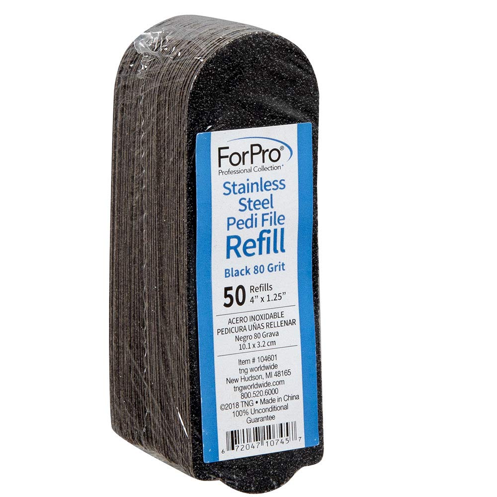 ForPro Professional Collection Stainless Steel Pedi File Refill, 180 Grit, White, EZ-Strip Peel Pedicure Refill Pads, 1.25” W x 4” L, 50-Count
