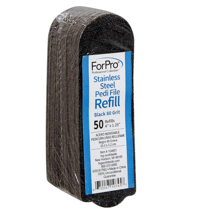 ForPro Professional Collection Stainless Steel Pedi File Refill, 180 Grit, White, EZ-Strip Peel Pedicure Refill Pads, 1.25” W x 4” L, 50-Count