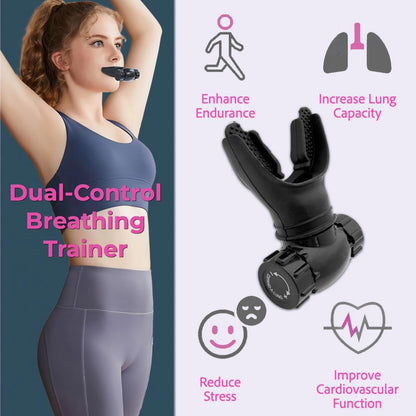 Lung Trainer, Dual-Control Breathing Device for Exercise, Black