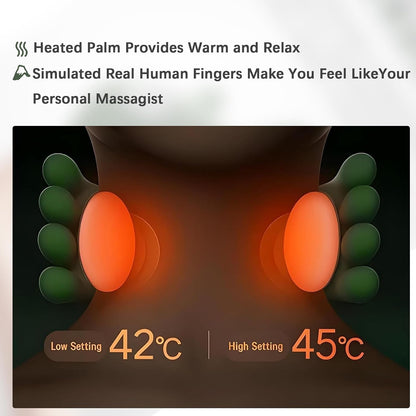 Bionic Heated Massager, Wireless Portable Shiatsu Neck and Back Massager, Electric Deep Tissue 4D Kneading Massage, Simulated Human Hand Design for Pain Relief and Muscle Relax (Green)